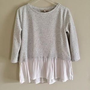 LOFT Peplum Gray Knit Top Tiered White